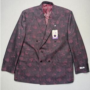 Tayion Men's Classic-Fit Jacquard DBL Breast Dinner Jacket Wine/black 48L $295
